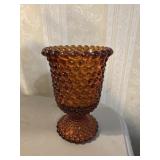 Amber Hobnail Pattern Glass Vase