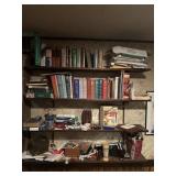 Books, Office Supplies, and Items on Shelves