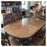 Oak Dining Table With Six Spindle-Back Chairs