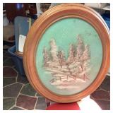 Framed Winter Landscape Painting Signed Tubings