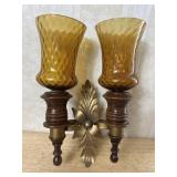 Amber Glass and Brass Double Wall Sconce