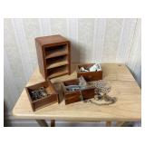 Small Wooden Jewelry Box with Contents