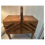 Wooden Accordion Sewing Box with Contents