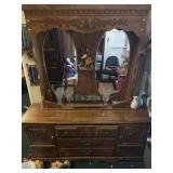 Wooden Dresser With Triple Mirror and Storage