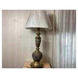 Brass Table Lamp With Shade, 38" Tall