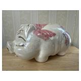 Iridescent Ceramic Piggy Bank with Floral Motif