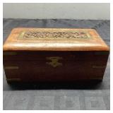 Wooden Box with Brass Inlay, 8 x 4 x 2 Inches