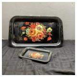 Two Vintage Floral Metal Trays
