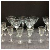 14 Etched Party Glasses, Two Sizes