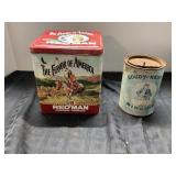 Red Man Tobacco Can and Goudy of Kent Biscuit