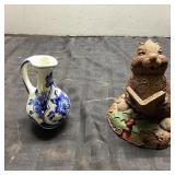 Small Blue Pitcher and Rabbit Figurine