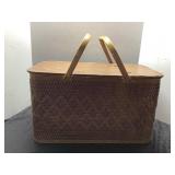 Woven Picnic Basket With Wooden Lid 12x20x10"