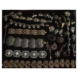 Costume Jewelry Lot: Bracelets, Broo