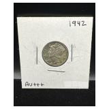 1942 Mercury Dime Silver AU++