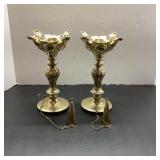 Ornate Brass Candle Holders with Snuffers