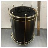 Black Metal Waste Bin with Brass Wire Cage