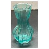 Blue Pressed Glass Vase, 6 Inches Tall