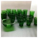 Green Glass Tumblers and Mixing Bowl