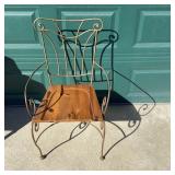 Vintage Wrought Iron Chair With Wood Seat