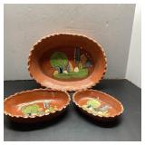 3 Handpainted Oval Ceramic Dishes