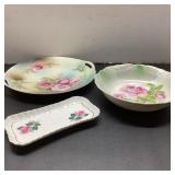 3-Piece Floral Porcelain Dish Lot, Bavaria & Adder