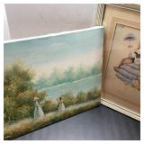 Two 16x20in Artworks: Framed Print, Canvas Scene
