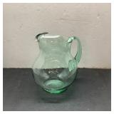 Hand-Blown Green Glass Pitcher, 9 Inches Tall