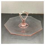 Pink Depression Glass Octagonal Handled Tray