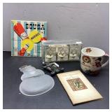 Misc Lot: Glass, Holiday Mug, Book, Vinyl, Decor
