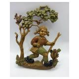 Girl Hiking Chalkware Wall Plaque With Squirrel