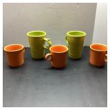 Fiesta Ware Orange Cups & Green Mugs Set of 5
