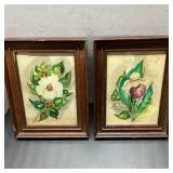 Pair Framed Botanical Watercolors, 9.5 x 12.5 in.