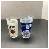 Miller Lite Glasses, 5.5" White, 6" Blue Pair