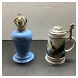 Blue Perfume Bottle and America Tankard Pair