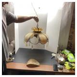 Brown Slag Glass Hanging Lamp With Prisms
