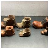 6 Hand-Carved Wooden Boot Figurines