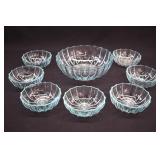 Hazel Atlas Seashell Swirl Capri Blue 8pc Bowl Set