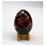 Art Glass Tortoiseshell Egg on Gilt Stand