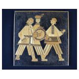 Vintage Russian Straw Marquetry Folk Art Plaque