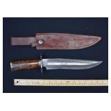 Damascus Steel Fixed Blade Bowie Knife & Sheath