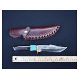Damascus Steel Fixed Blade Bowie Knife & Sheath