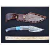 Damascus Steel Fixed Blade Hunting Knife & Sheath