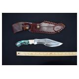 Damascus Steel Fixed Blade Skinner Knife & Sheath