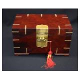 Vintage Korean Hardwood & Brass Jewelry Box