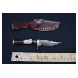 Damascus Steel Antler Handle Hunting Knife &Sheath