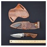 Damascus Steel Horn Handle Boot Knife & 2 Sheaths