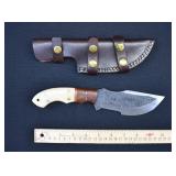 Damascus Steel Bone Handle Tracker Knife & Sheath