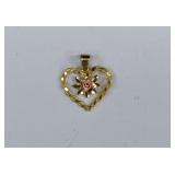 14kt Gold Rose in Heart Pendant