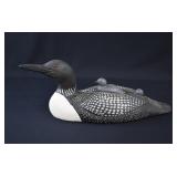 Carved Common Loon Decoy with Chick 'Backriders'