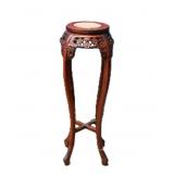 Chinese Carved Rosewood Marble Top Plant Stand